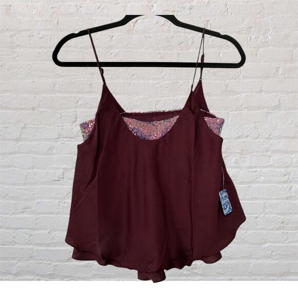Free People Intimacy Womens Turn it On Plum Sequins Cami Swing Womens Top XS NWT - Picture 1 of 11